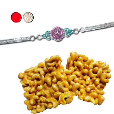 "Silver Coated Rakhi - SIL-6010 A (Single Rakhi), 250gms of KajuPakam - Click here to View more details about this Product